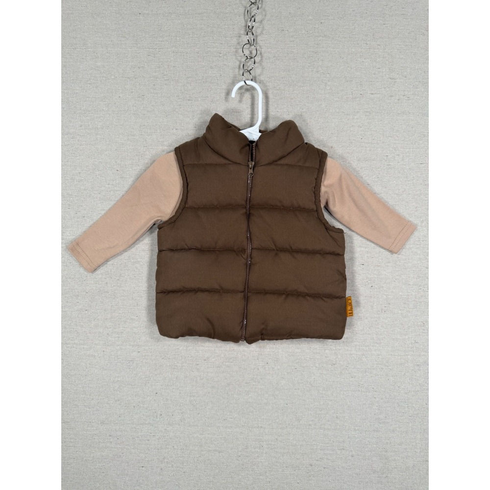 Lila & Jack Kids Brown Puffer Vest and Tan Long Sleeve Shirt Set AT7548-NB 9-12M